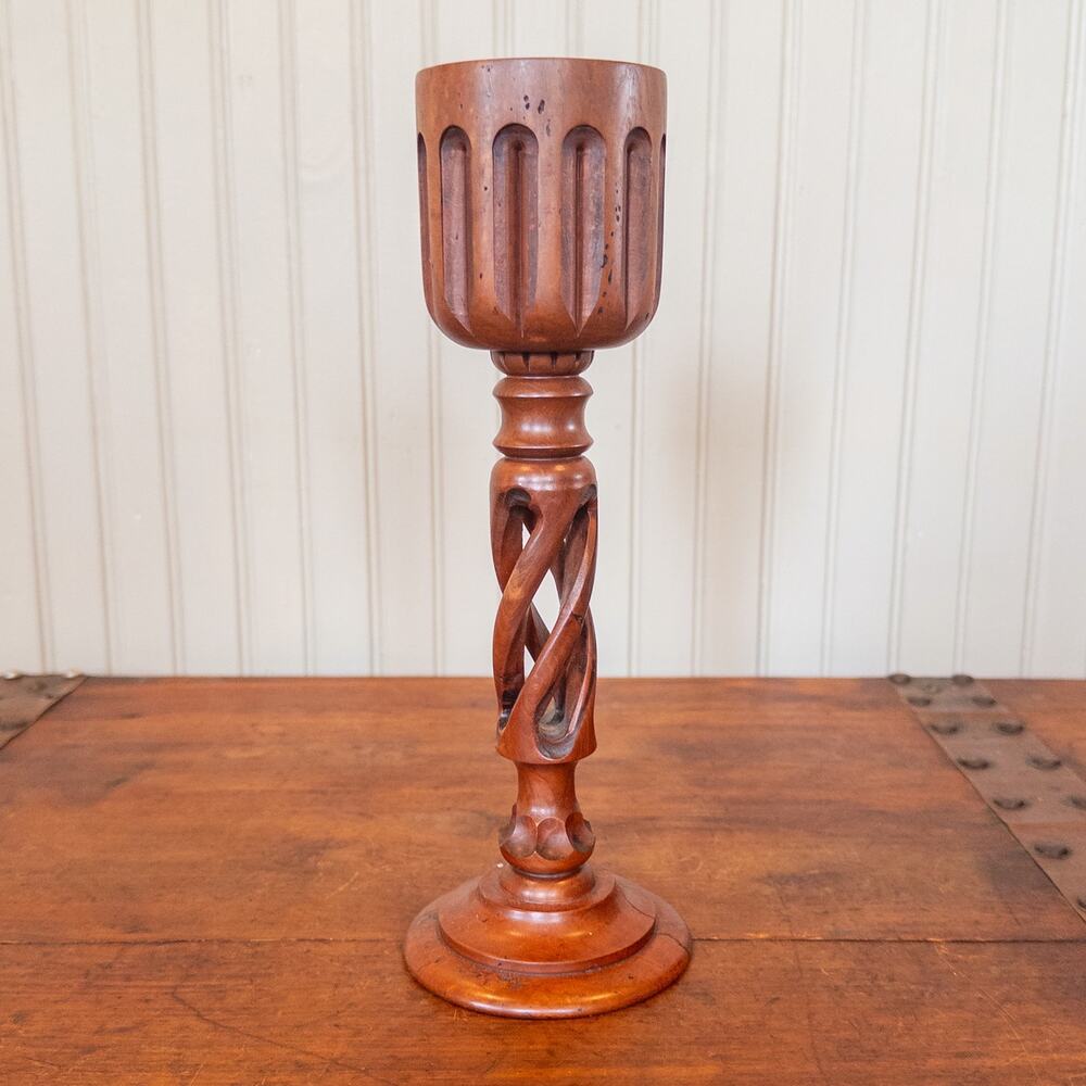 Open Barley Twist Candle Holder, Hand Turned Apricot Wood, Signed 1983